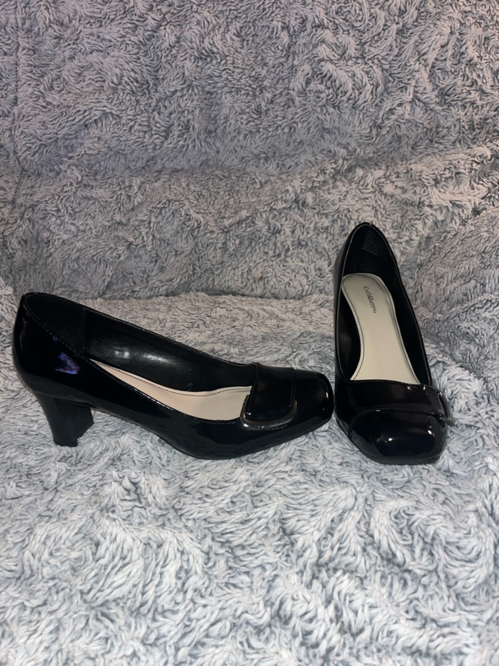 Kohl's Black Patent Leather Mid Block Heel Pumps